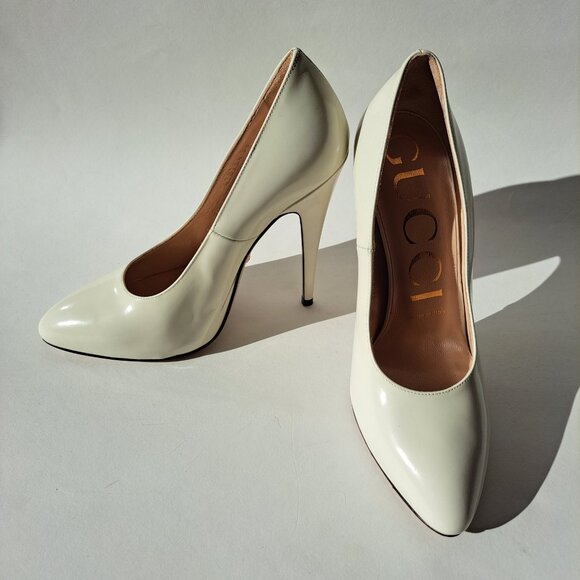 Gucci White Leather Elastic Crystal Bow Pumps Shoes Heels Size 36 / US 6 - Picture 13 of 16